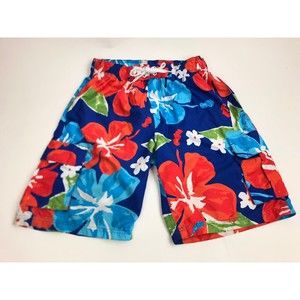 Kanu Surf Swim Trunks Mens M Blue Red Green Floral Cargo Shorts Drawstring